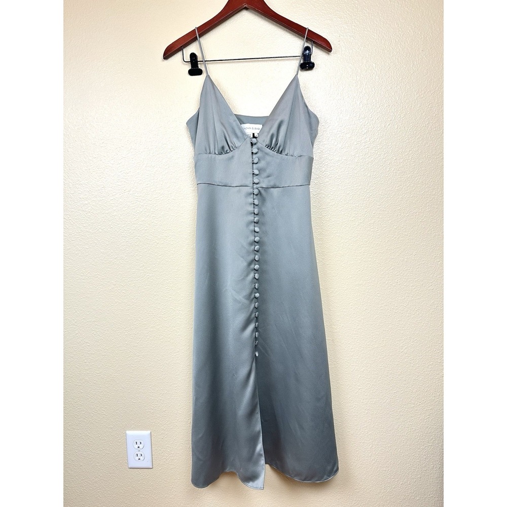 Sachin + Babi Maren Satin Button Sage Charmeuse Dress 10 BHLDN Gown Elegant